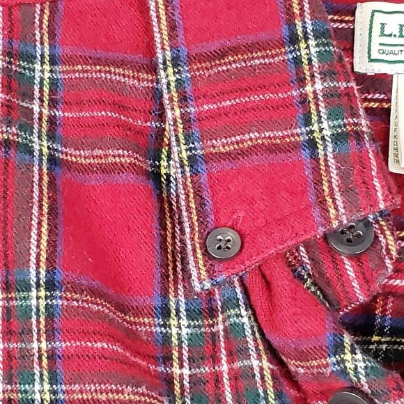 LL Bean Shirt Mens Red Plaid Flannel LS Button Down Size Medium M Cabin Lodge - Picture 6 of 11